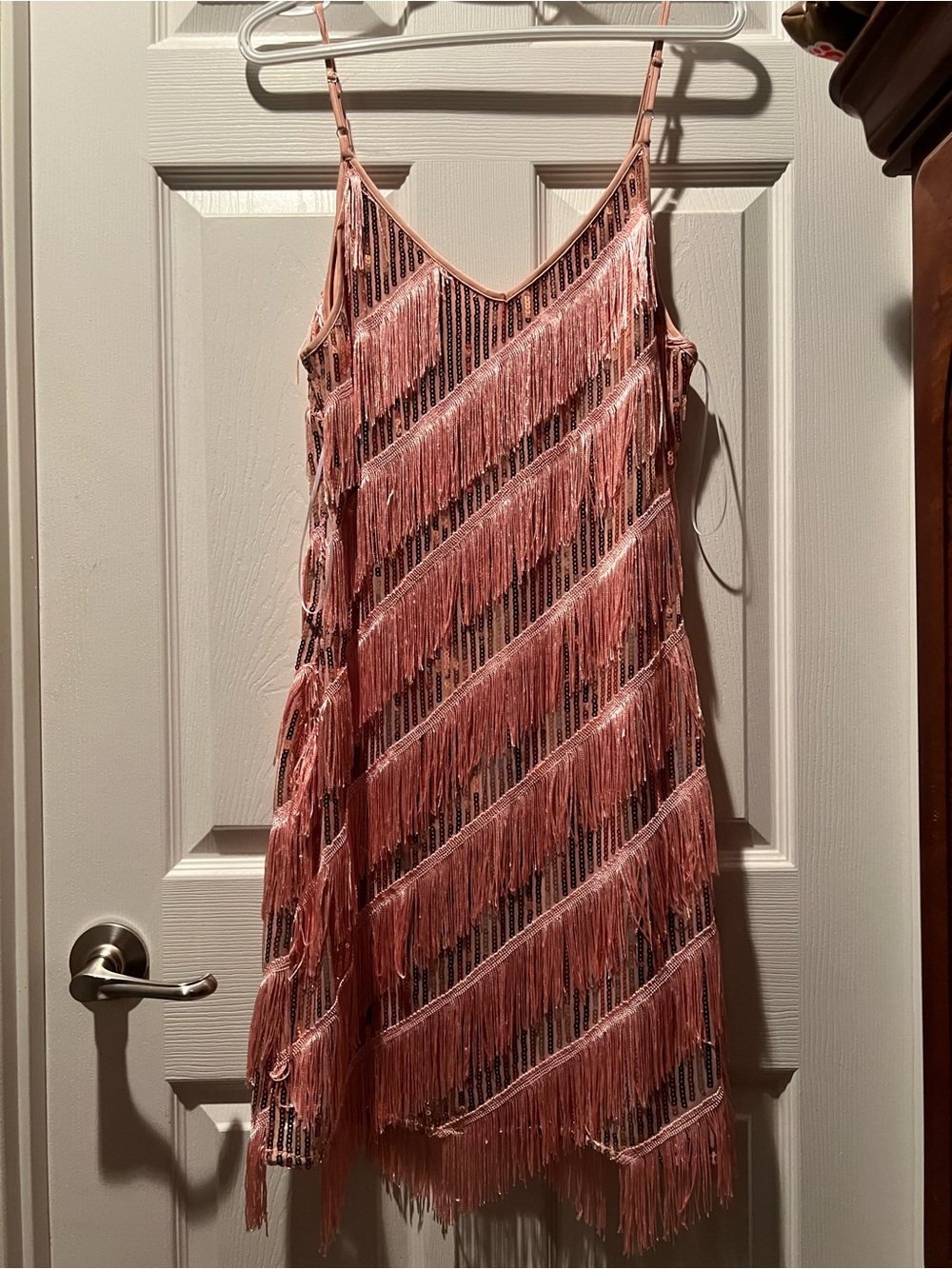 Fringe Slip Mini Dress in Blush Pink with sequins - Brand Southern Fried Chics